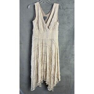 Rabbit Designs Dress Size Medium Cream Sleeveless Stretch Lace Asymetrical Boho